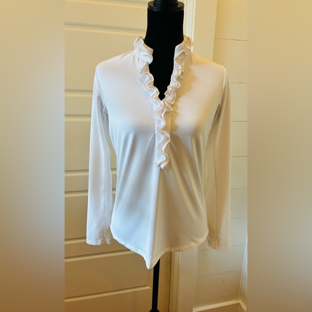 G Lifestyle  Women’s Size M Active v-neck with ruffle White Athletic Top